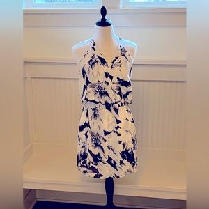 Parker - Black & White Floral Mini Dress. Sleeveless with Back Keyhole Detail.